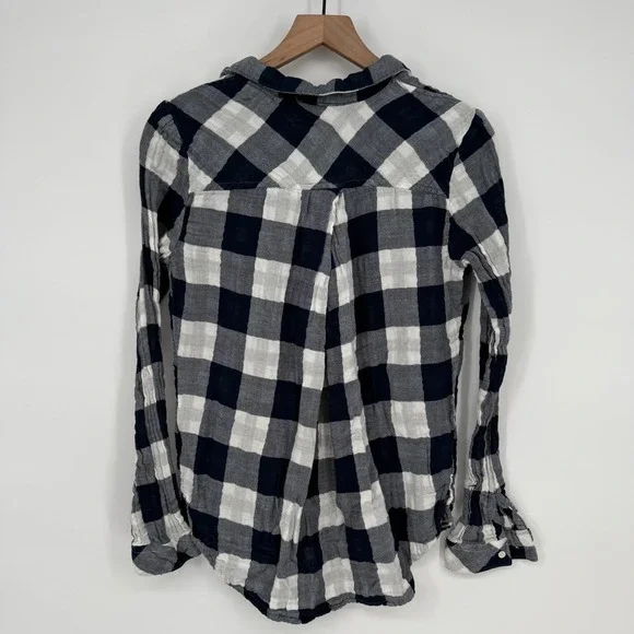Thread & Supply Plaid Flannel Shirt Button Down Long Sleeve Navy‎ Ivory M - Picture 6 of 8